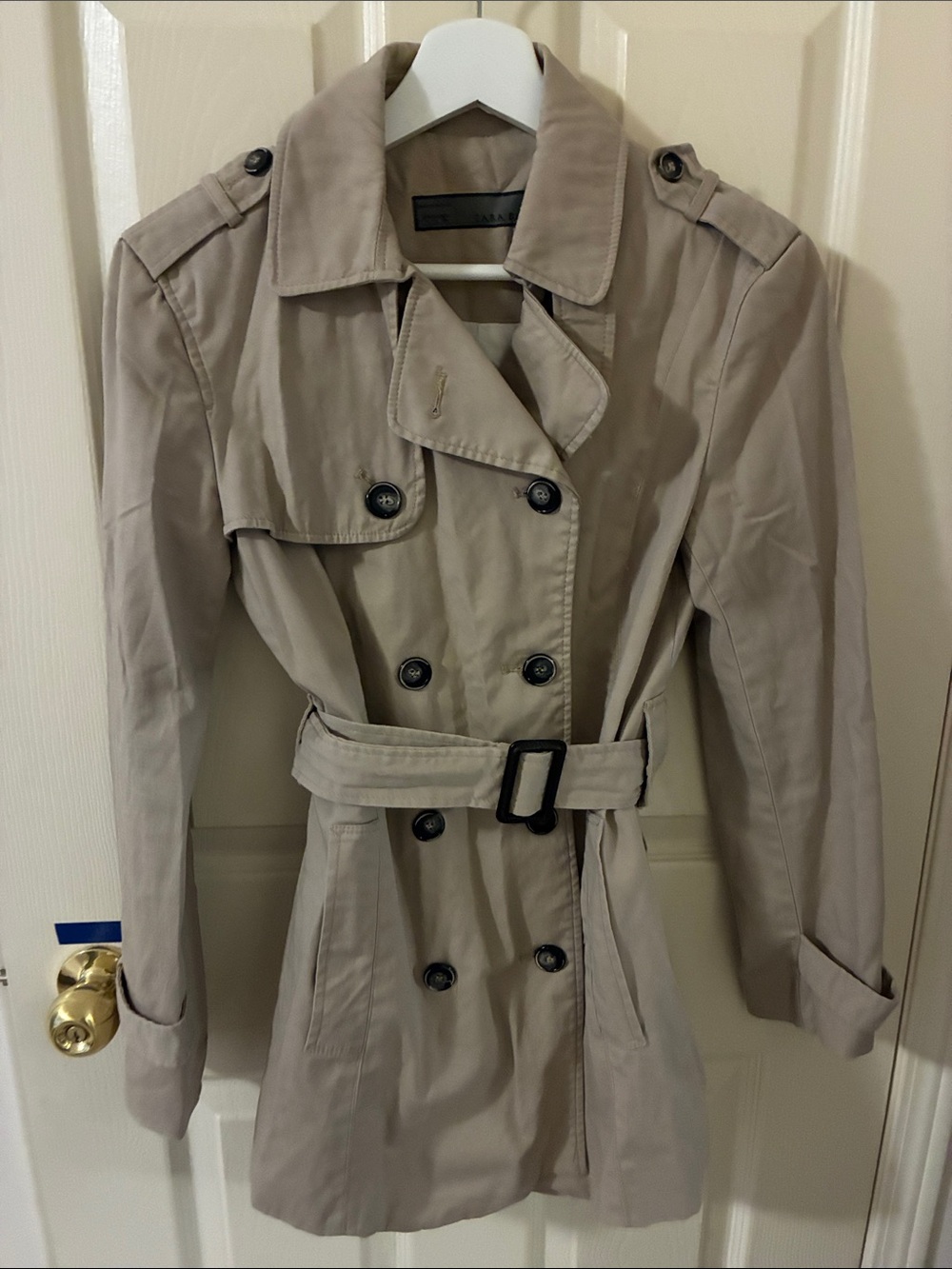 Zara Taupe Double-Breasted Trench Coat with Belt